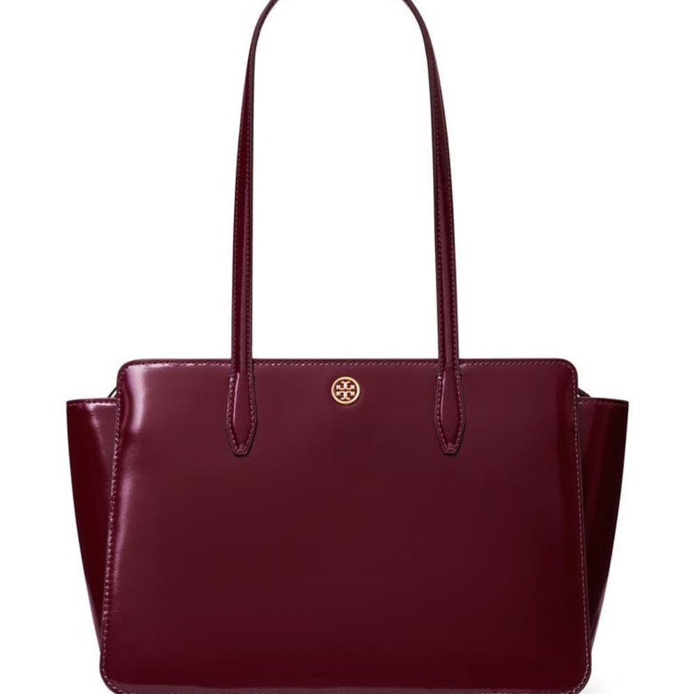 NWT TORY BURCH ROBINSON $448 SMALL SHINY SPAZZOLATO BEETLE BERRY TOTE HANDBAG